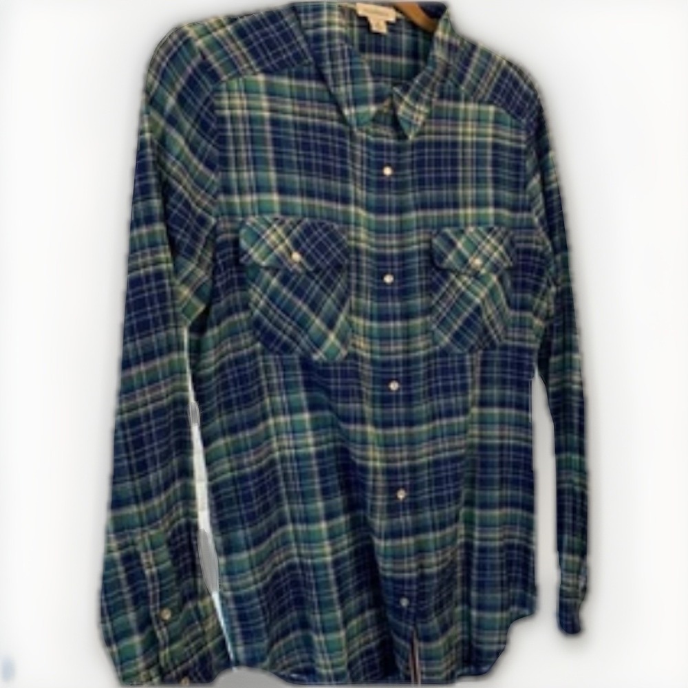 Sundance Cotton Blue Plaid Pearl Button Up Coastal Weekend Western Shirt Medium - Picture 2 of 15